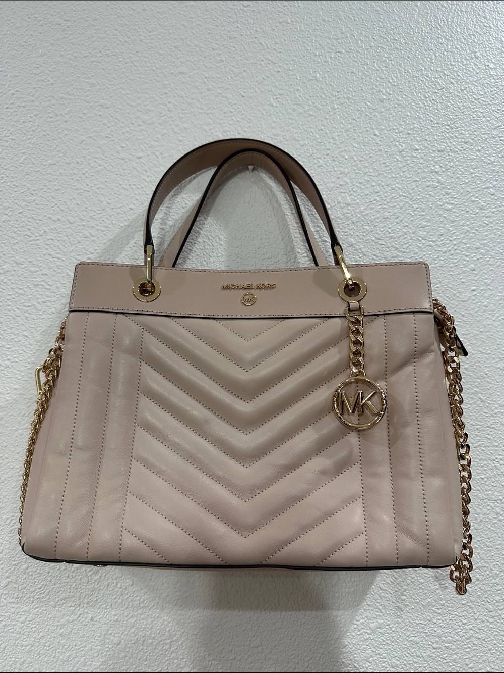Michael Kors Blush Quilted Leather Satchel with Chain Strap